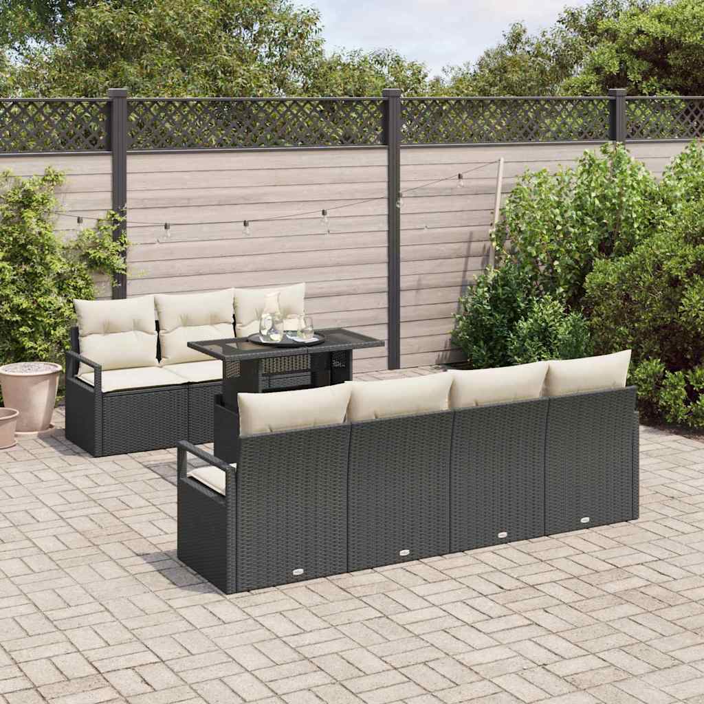 Set Divano da Giardino 8 pcs Nero e Crema polyrattan | homemem39