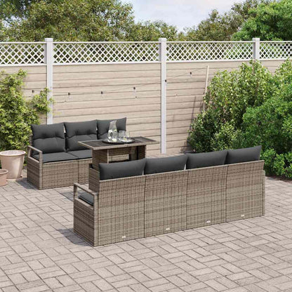 Set Divano da Giardino 8 pz 7-Numero di posti Grigio polyrattan