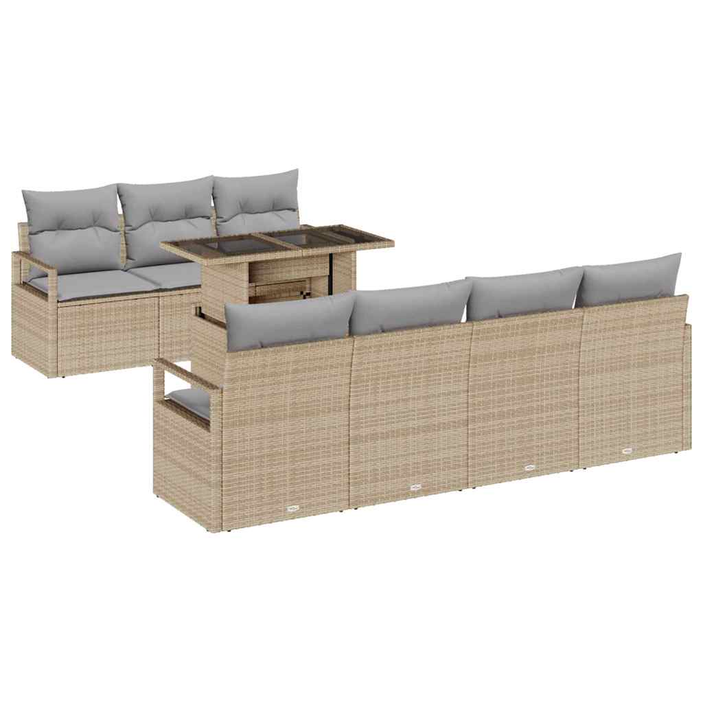 Set Divano da Giardino 8 pcs Beige e Grigio Chiaro polyrattan | homemem39