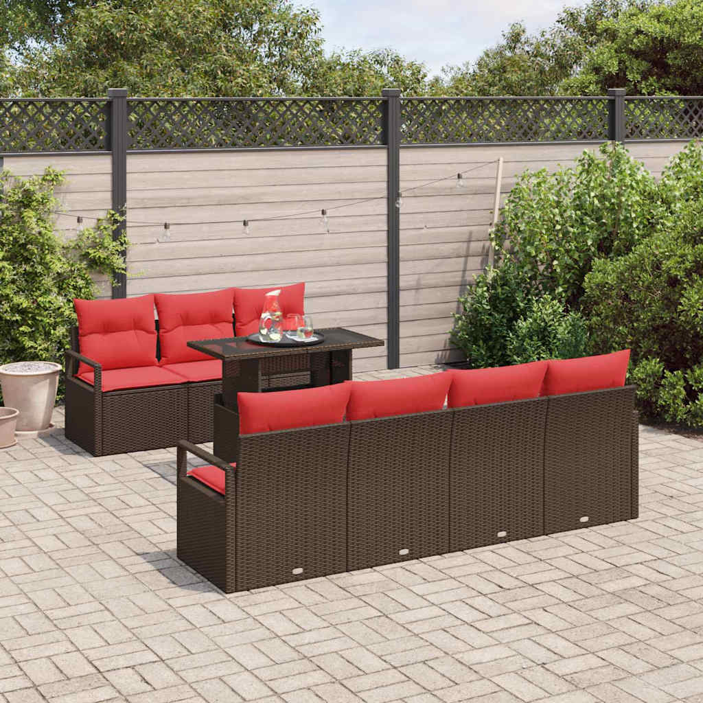 Set Divano da Giardino 8 pcs Marrone e Rosso polyrattan | homemem39