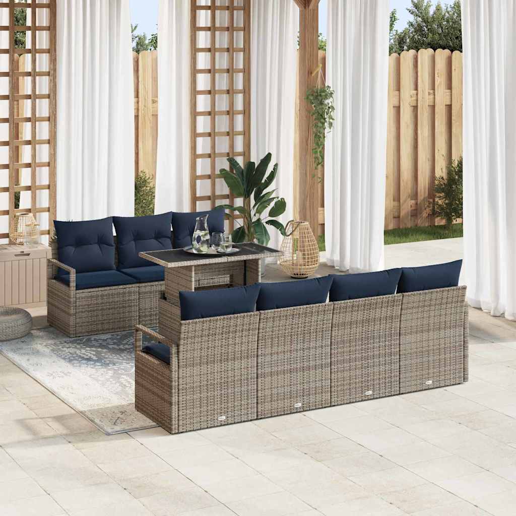 Set Divano da Giardino 8 pcs Grigio e Blu Navy polyrattan | homemem39