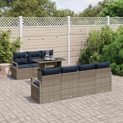 Set Divano da Giardino 8 pcs Grigio e Blu Navy polyrattan | homemem39