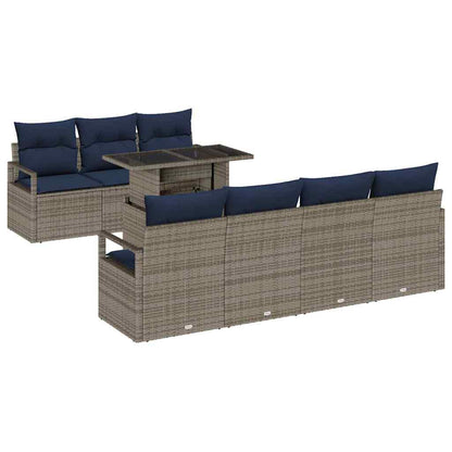Set Divano da Giardino 8 pcs Grigio e Blu Navy polyrattan | homemem39