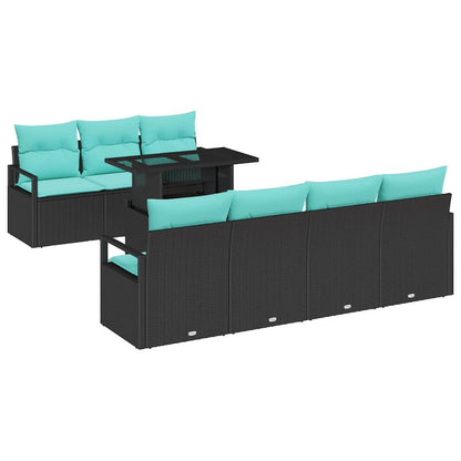 Set Divano da Giardino con cuscino 8 pcs Nero e Blu polyrattan | homemem39