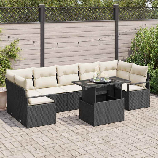 Set Divano da Giardino 8 pcs Nero e crema 100 x 55 x 73 cm