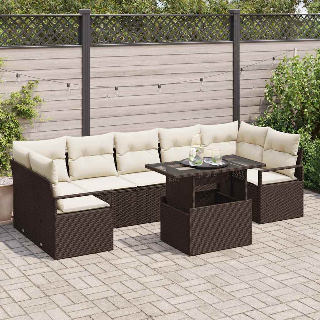 Set Divano da Giardino 8 pcs Marrone e crema polyrattan | homemem39