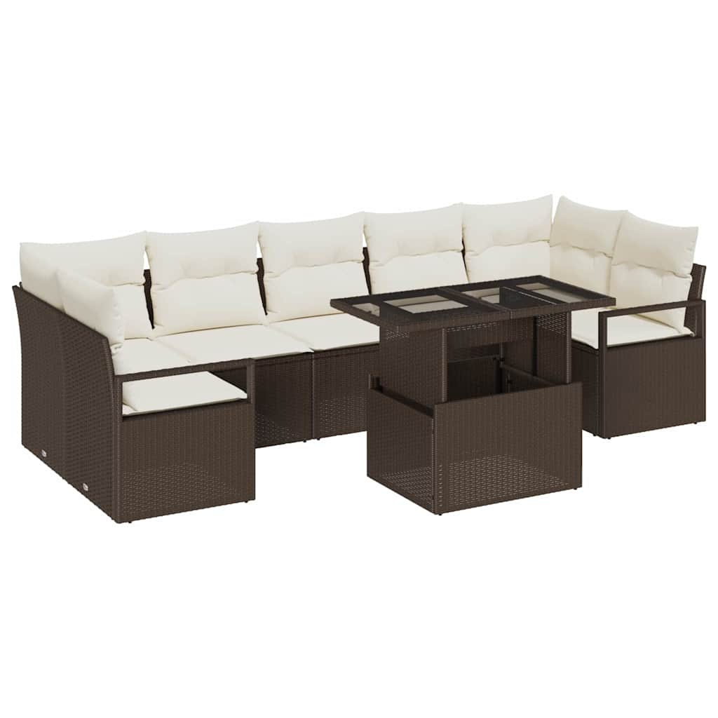 Set Divano da Giardino 8 pcs Marrone e crema polyrattan | homemem39