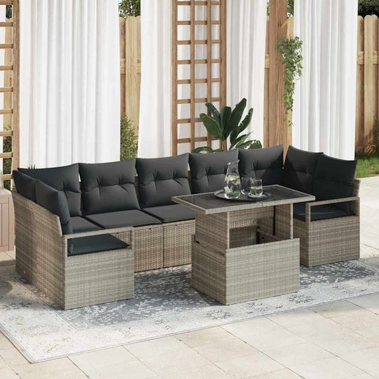 Set Divano da Giardino 8 pcs Grigio chiaro polyrattan