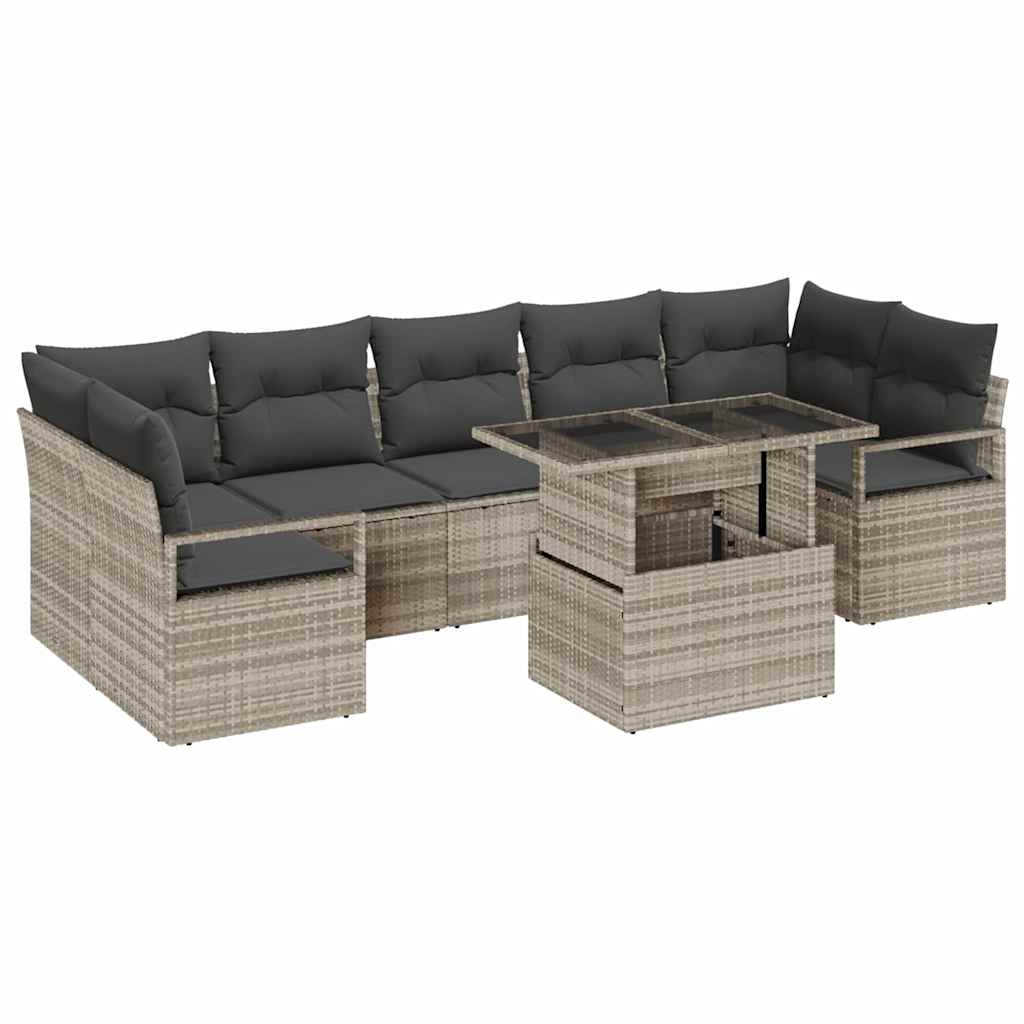 Set Divano da Giardino 8 pz 7-Numero di posti Grigio chiaro