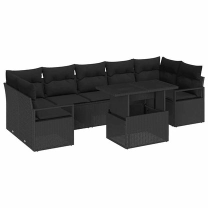 Set Divano da Giardino con cuscino 8 pcs Nero polyrattan | homemem39