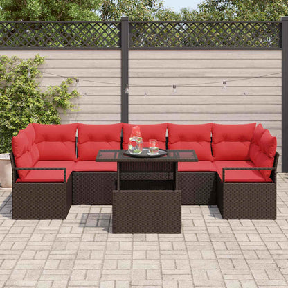 Set Divano da Giardino 8 pcs Marrone e Rosso polyrattan | homemem39