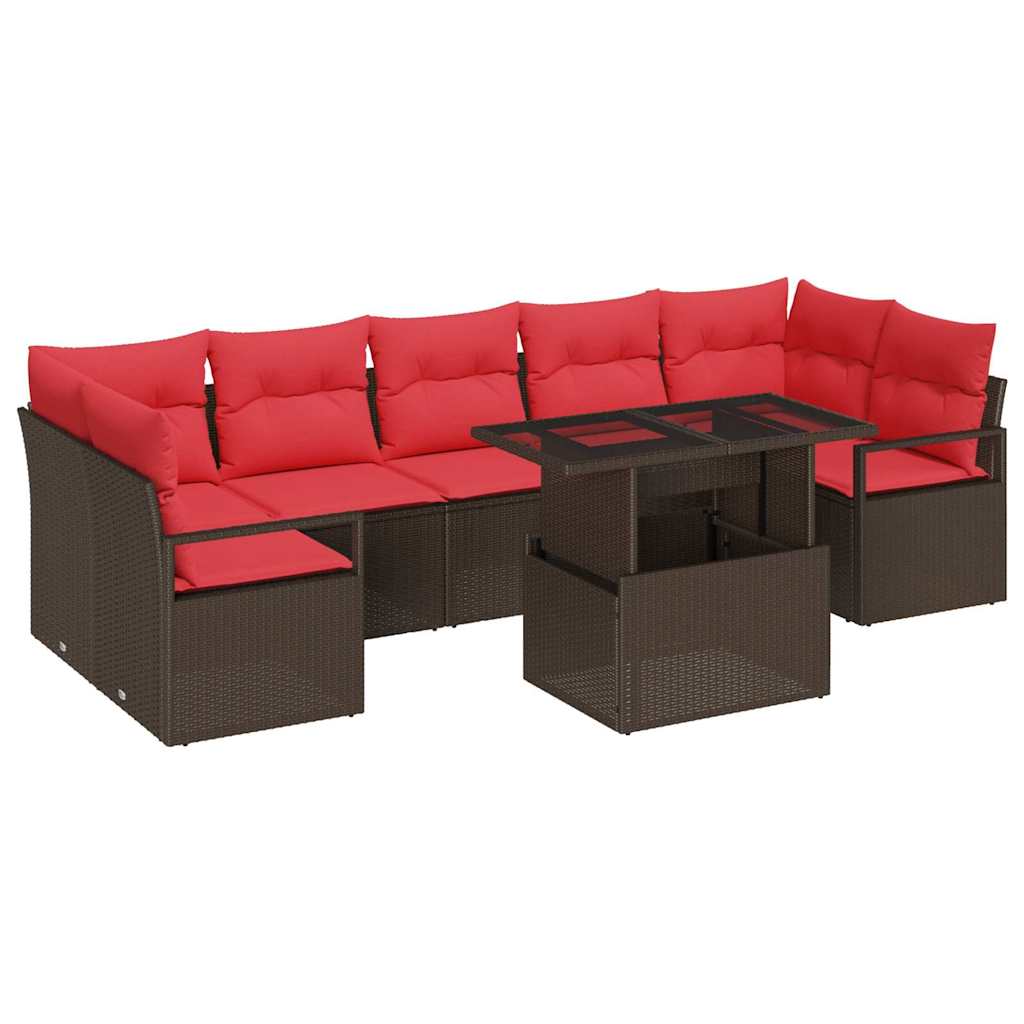 Set Divano da Giardino 8 pcs Marrone e Rosso polyrattan | homemem39