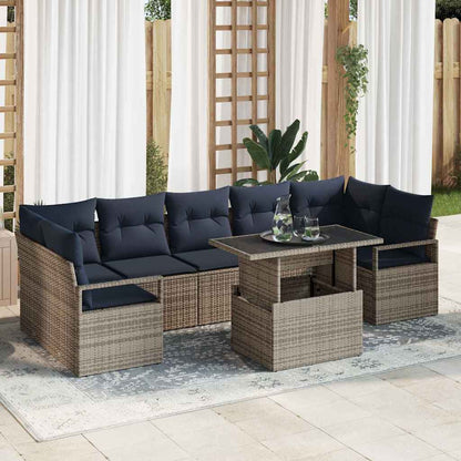 Set Divano da Giardino 8 pcs grigio e blu navy polyrattan | homemem39