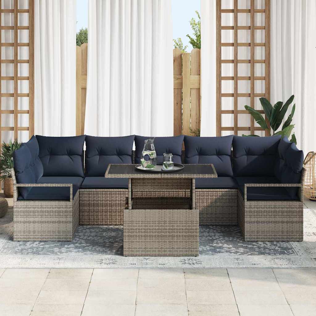 Set Divano da Giardino 8 pcs grigio e blu navy polyrattan | homemem39