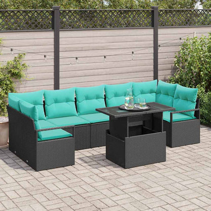 Set Divano da Giardino con cuscino 8 pcs Nero e Blu polyrattan | homemem39