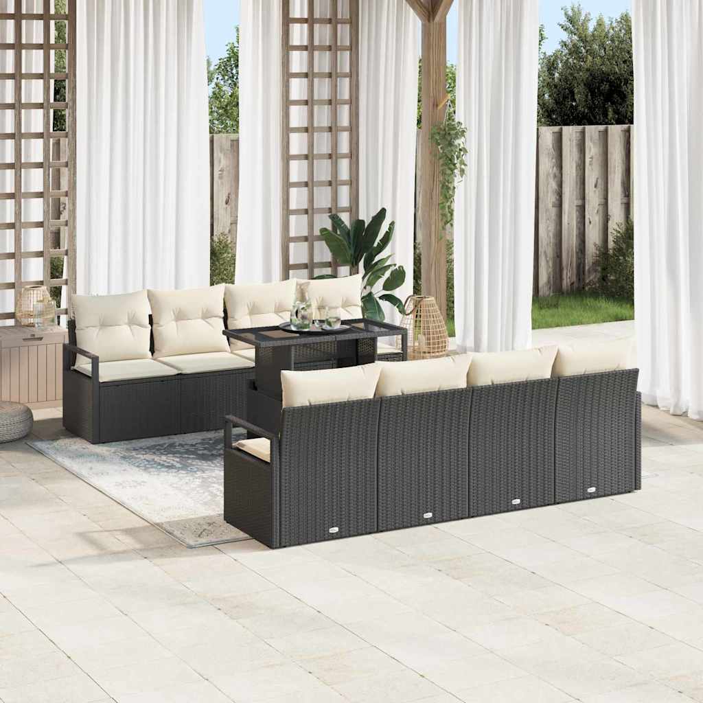 Set Divano da Giardino 9 pcs Nero e Crema polyrattan | homemem39