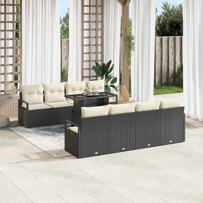 Set Divano da Giardino 9 pcs Nero e Crema polyrattan | homemem39