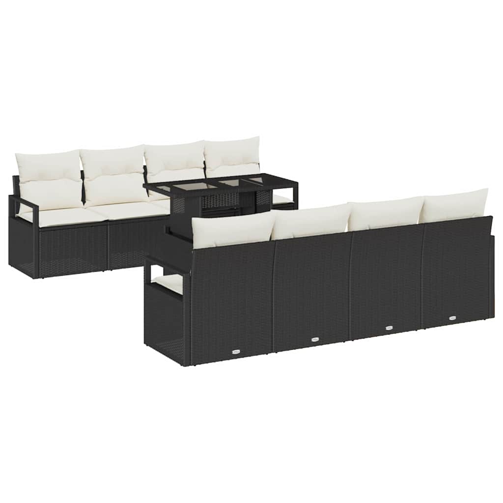 Set Divano da Giardino 9 pcs Nero e Crema polyrattan | homemem39