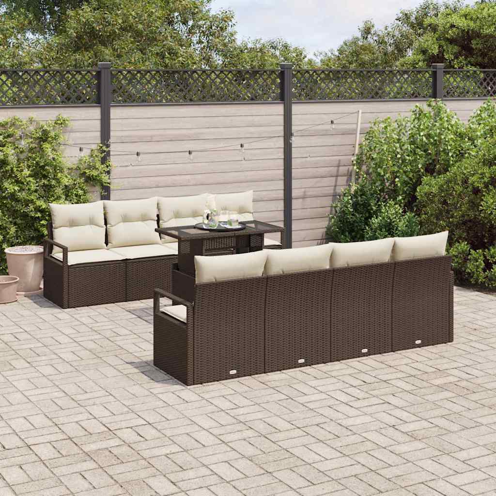 Set Divano da Giardino 7 pcs Marrone e crema polyrattan | homemem39