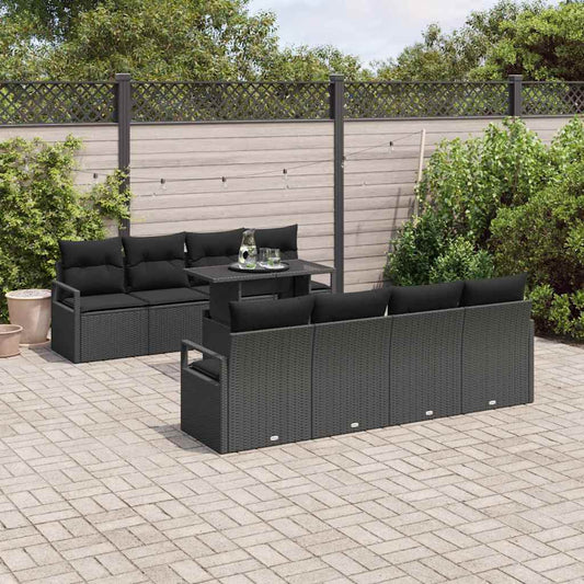 Set Divano da Giardino con archiviazione 9 pcs Nero polyrattan