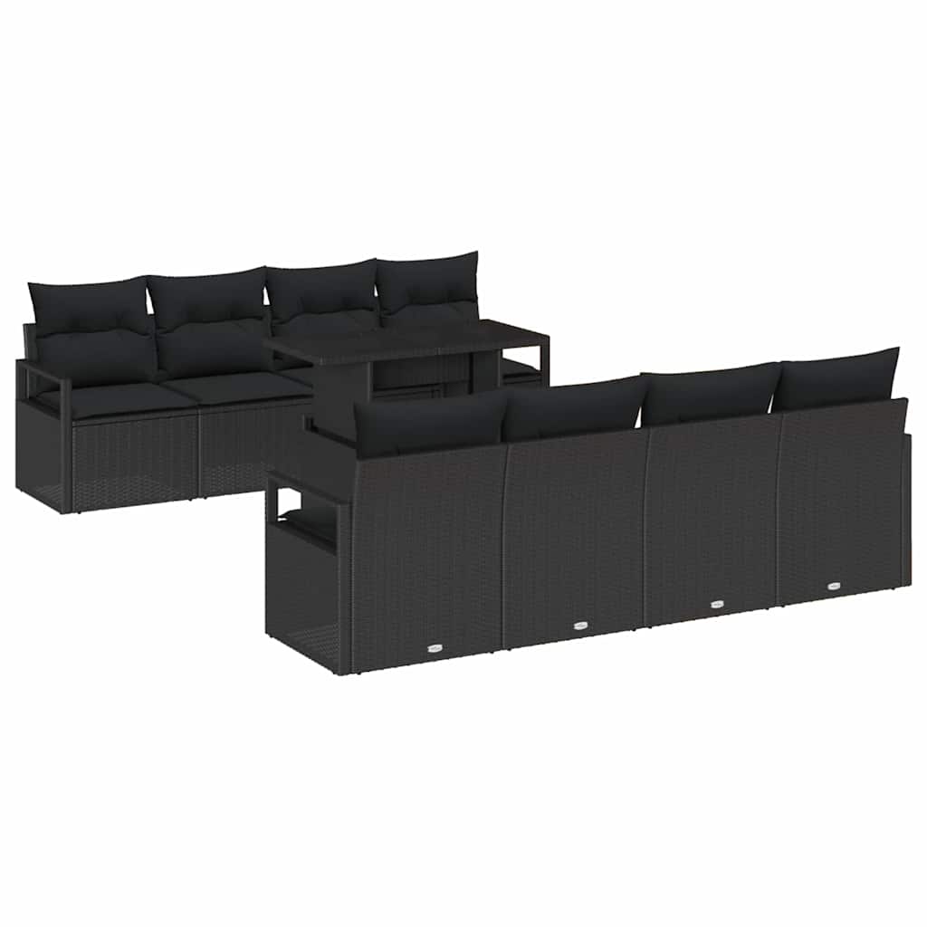 Set Divano da Giardino con archiviazione 9 pcs Nero polyrattan | homemem39