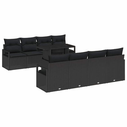Set Divano da Giardino con archiviazione 9 pcs Nero polyrattan | homemem39