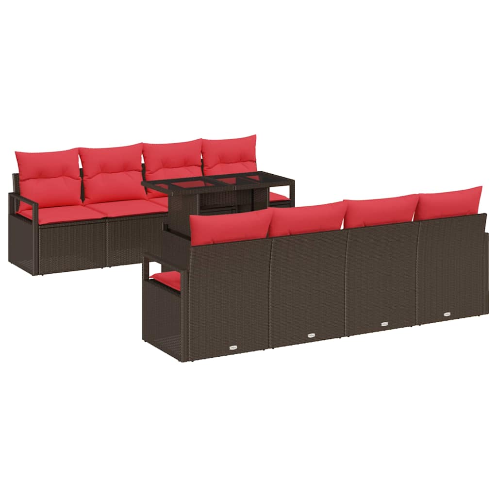 Set Divano da Giardino 9 pcs Marrone e Rosso polyrattan | homemem39