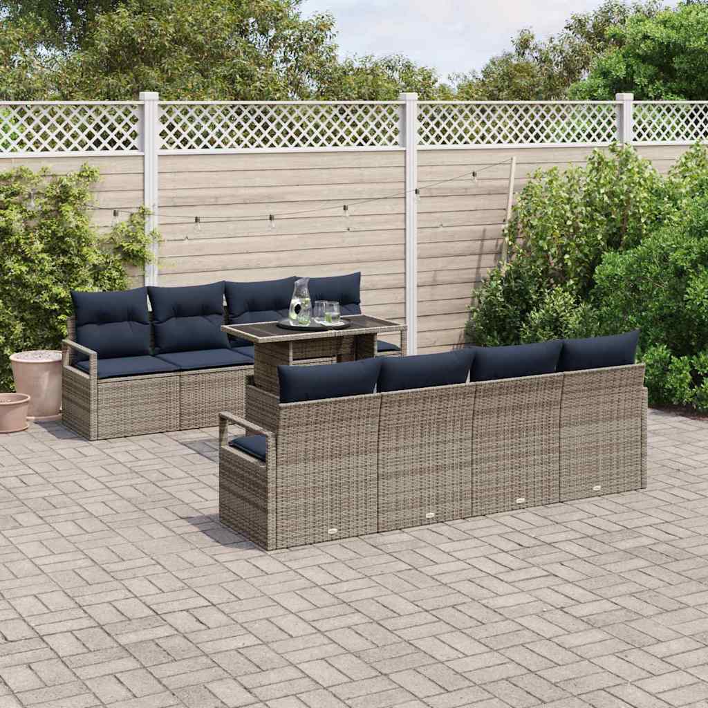 Set Divano da Giardino 7 pcs Grigio e Blu Navy polyrattan | homemem39