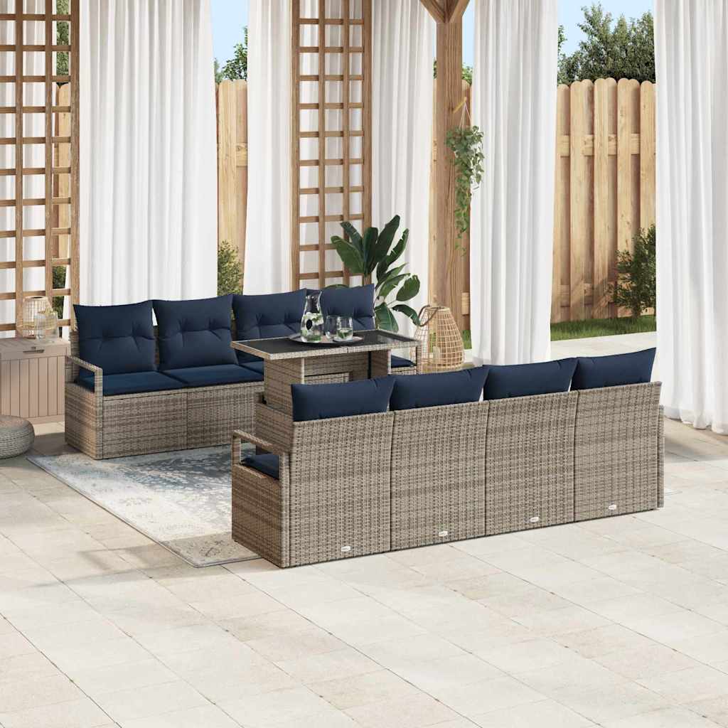 Set Divano da Giardino 7 pcs Grigio e Blu Navy polyrattan | homemem39