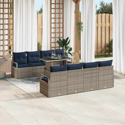 Set Divano da Giardino 7 pcs Grigio e Blu Navy polyrattan | homemem39