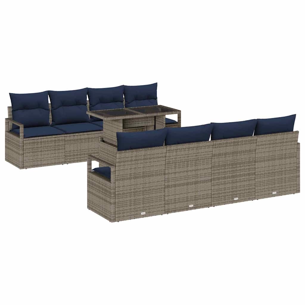 Set Divano da Giardino 7 pcs Grigio e Blu Navy polyrattan | homemem39