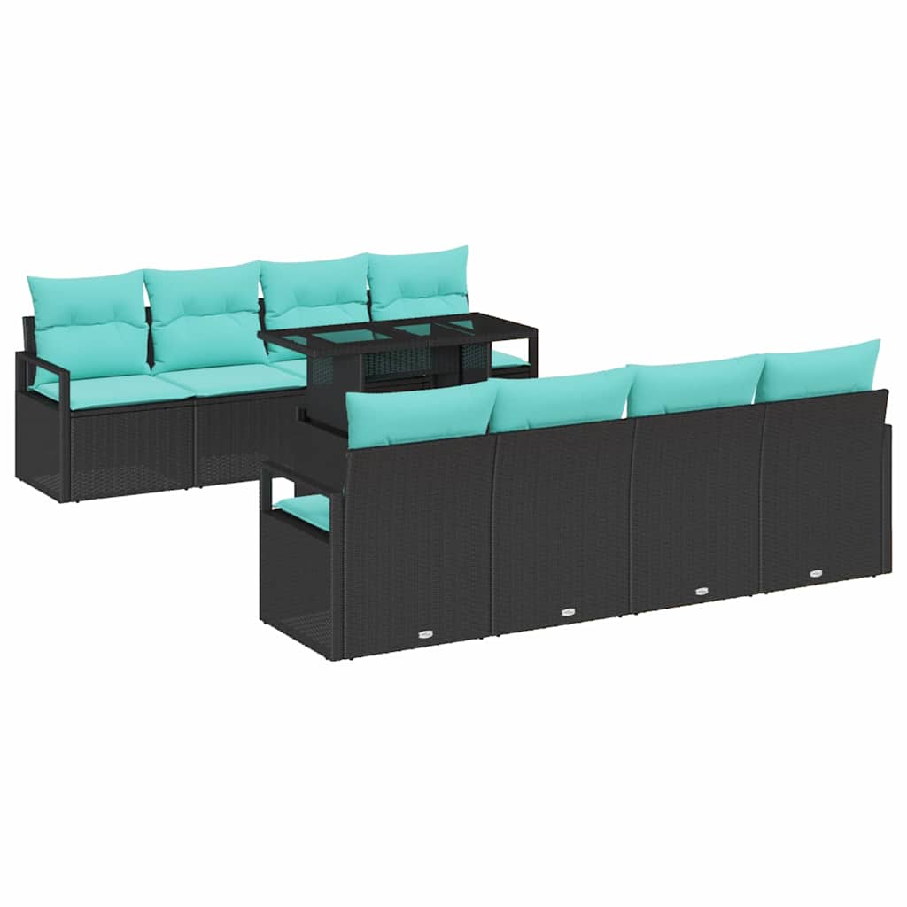 Set Divano da Giardino con cuscino 7 pcs Nero e blu polyrattan | homemem39