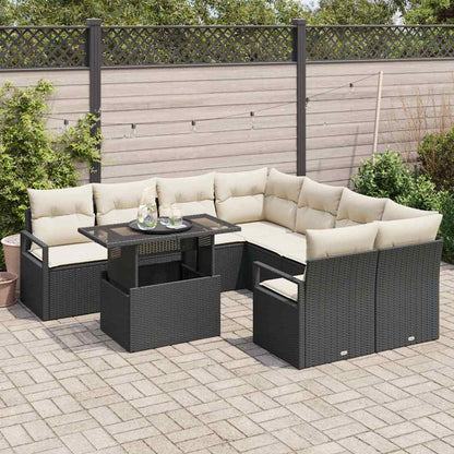 Set Divano da Giardino 9 pcs Nero e Crema polyrattan | homemem39