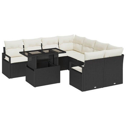 Set Divano da Giardino 9 pcs Nero e Crema polyrattan | homemem39