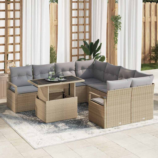 Set Divano da Giardino 9 pcs Beige e Grigio Chiaro polyrattan