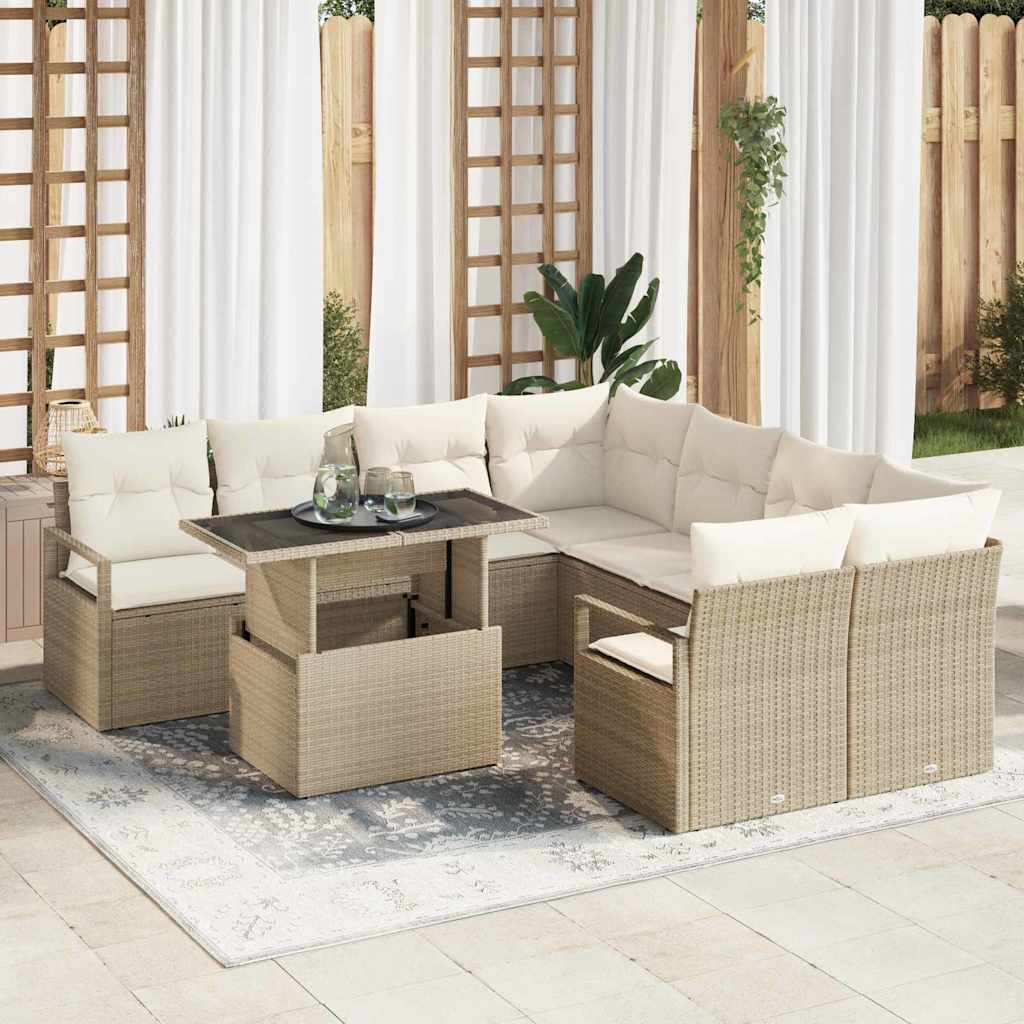 Set Divano da Giardino 9 pcs Beige e Crema polyrattan | homemem39
