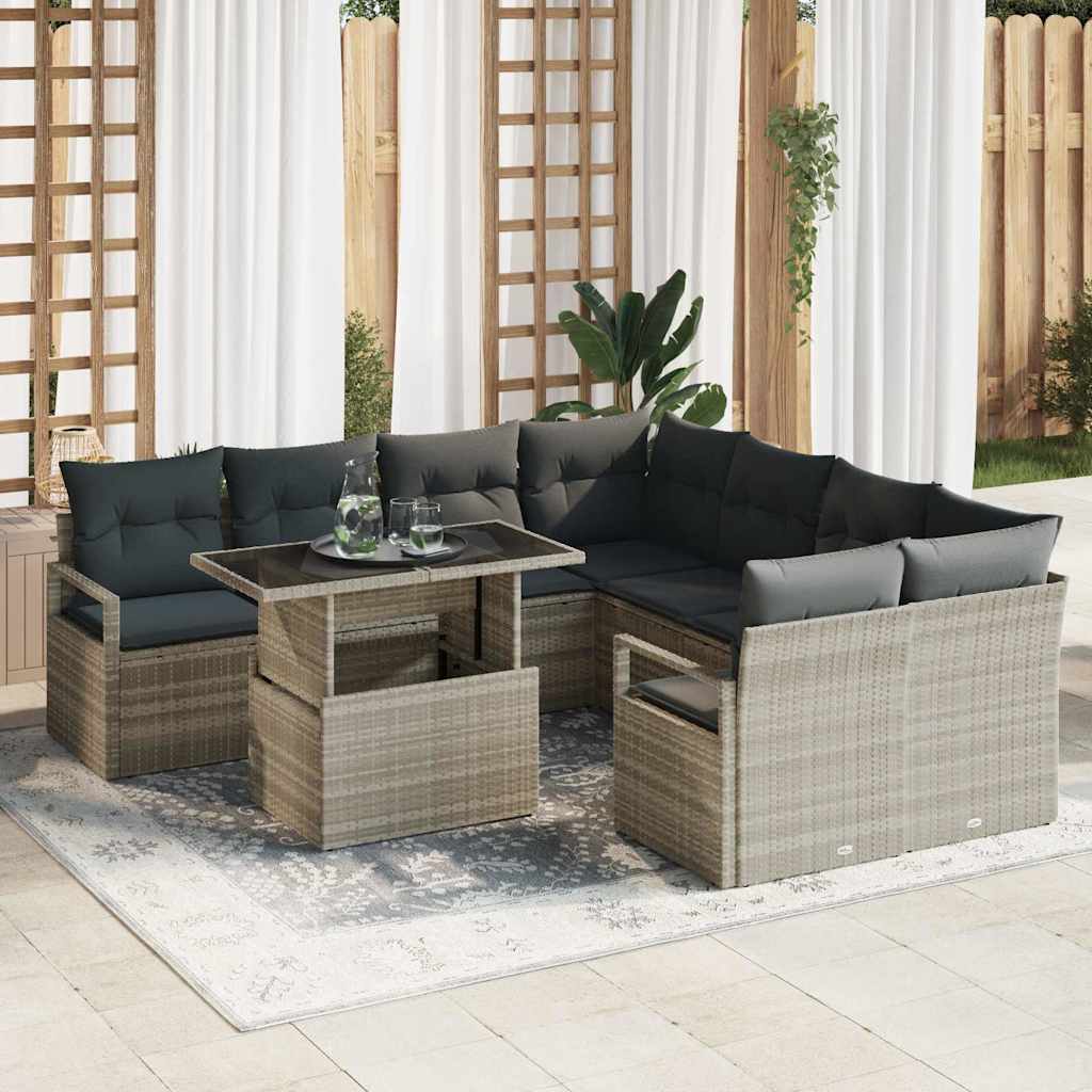 Set Divano da Giardino 9 pcs Grigio chiaro polyrattan | homemem39