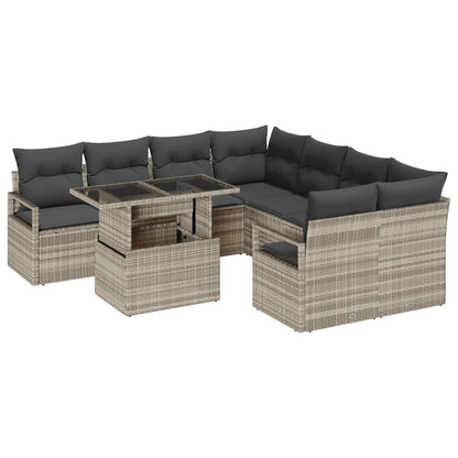 Set Divano da Giardino 9 pcs Grigio chiaro polyrattan | homemem39