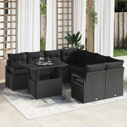 Set Divano da Giardino con cuscino 9 pcs Nero polyrattan | homemem39