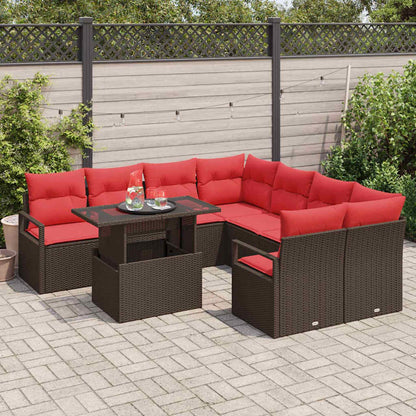 Set Divano da Giardino 9 pcs Marrone e Rosso polyrattan | homemem39