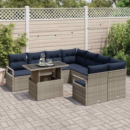 Set Divano da Giardino 9 pz 8-Numero di posti Grigio e Blu Navy