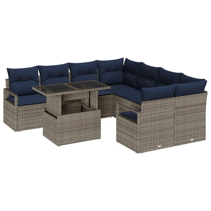 Set Divano da Giardino 9 pz 8-Numero di posti Grigio e Blu Navy
