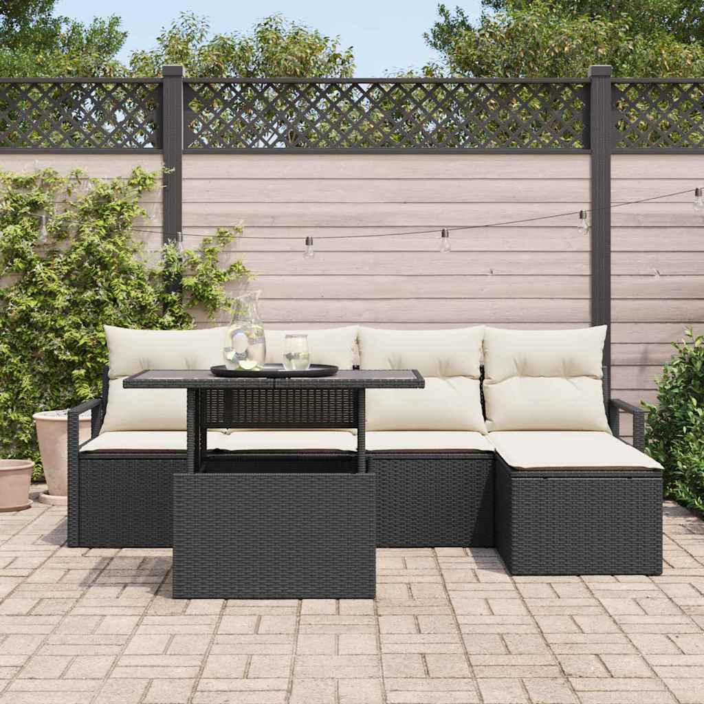 Set Divano da Giardino 6 pcs Nero e Crema polyrattan | homemem39