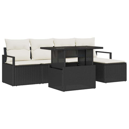 Set Divano da Giardino 6 pcs Nero e Crema polyrattan | homemem39