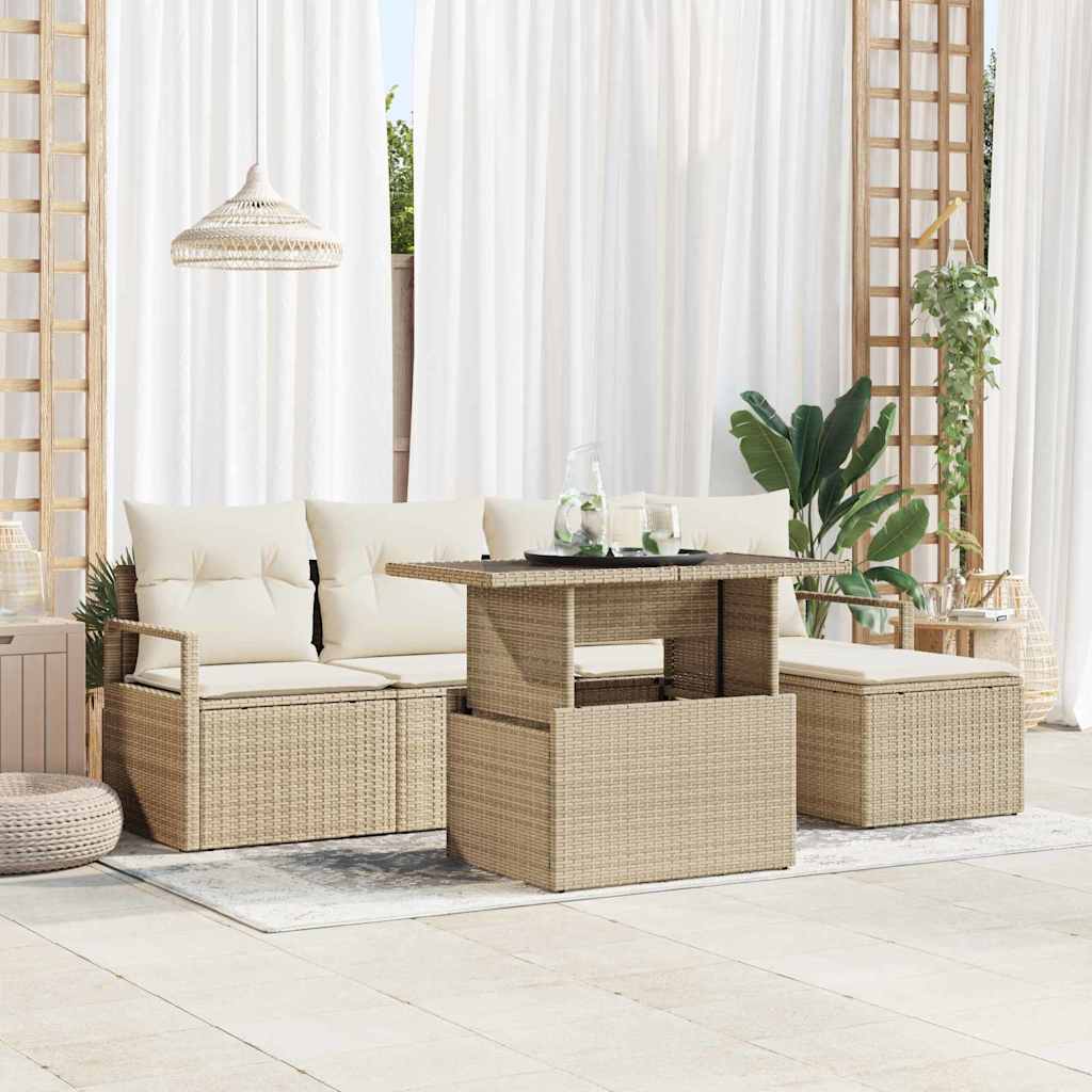 Set Divano da Giardino 6 pz Beige e Crema polyrattan | homemem39