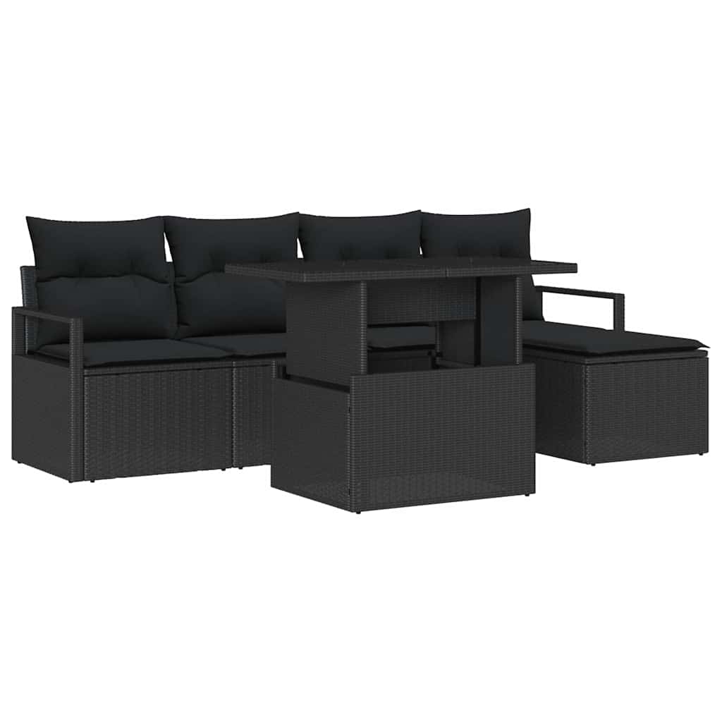 Set Divano da Giardino 6 pz Nero polyrattan | homemem39