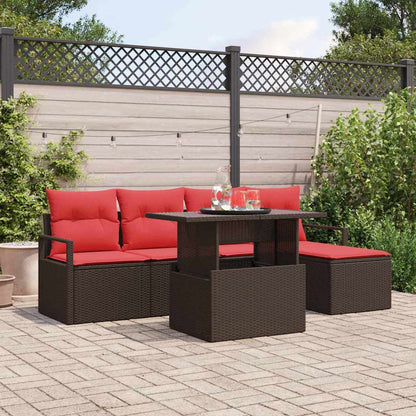 Set Divano da Giardino 6 pcs Marrone e Rosso polyrattan | homemem39