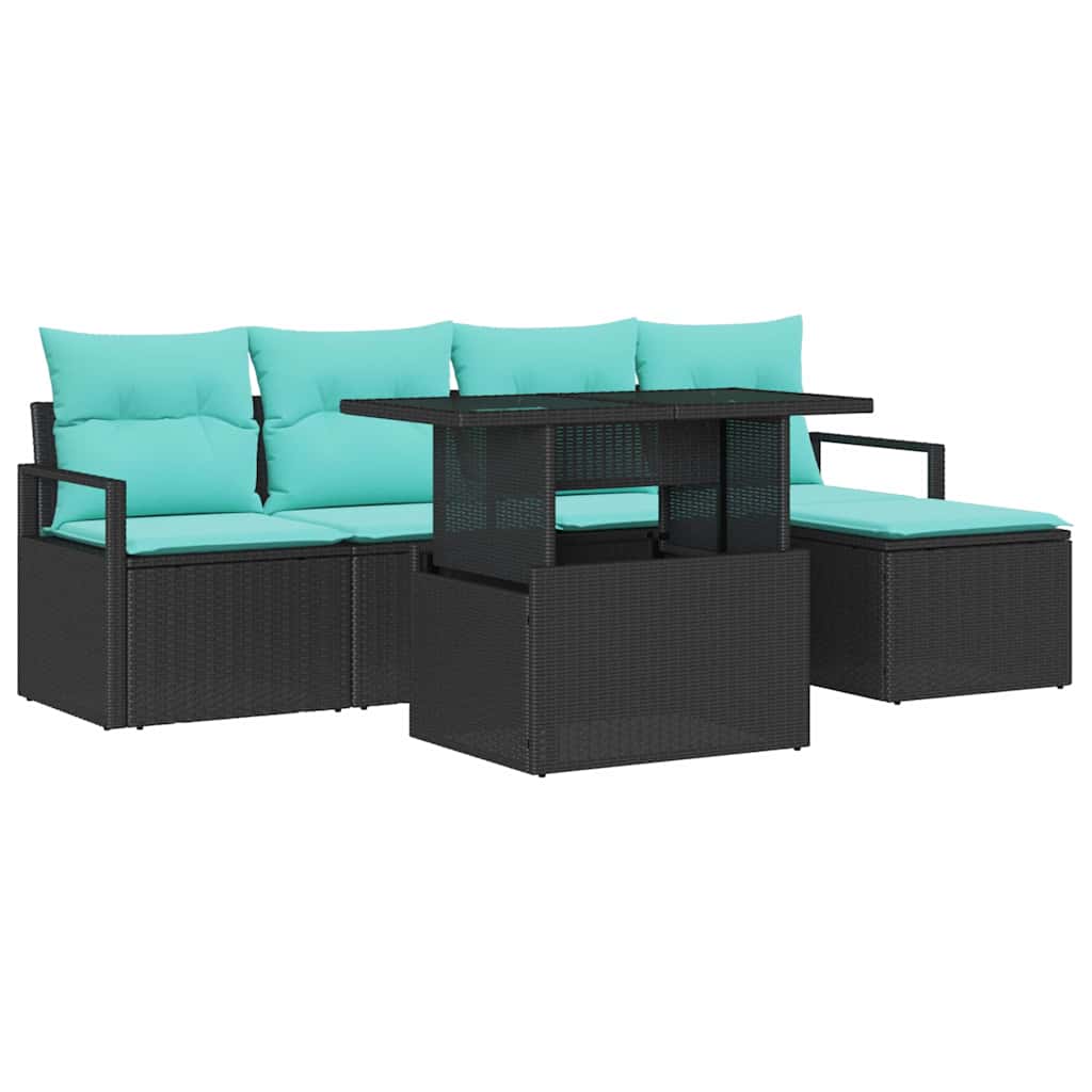 Set Divano da Giardino con cuscino 6 pcs Nero e blu | homemem39
