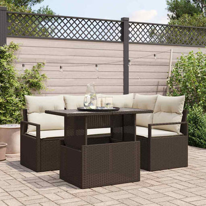 Set Divano da Giardino 5 pcs Marrone e Crema polyrattan | homemem39