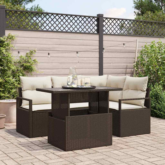 Set Divano da Giardino 5 pcs Marrone e Crema polyrattan
